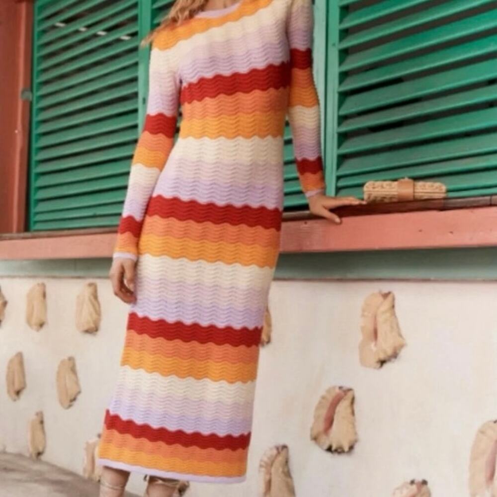 Hyacinth House Montego Knit Midi Dress Sunset Stripe XS